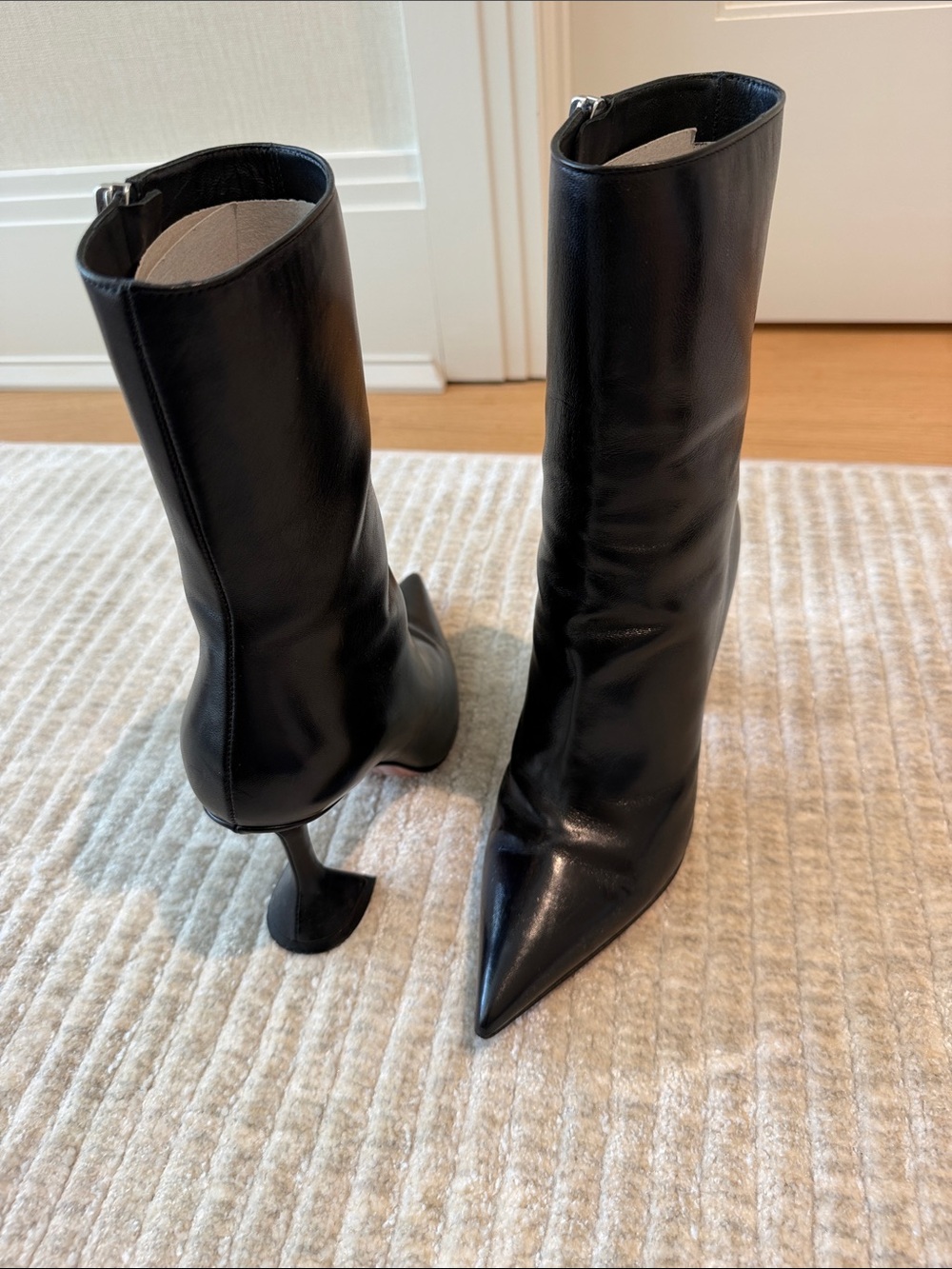 Amina Muaddi Women's Black Pointed-Toe Mid-Calf Boots